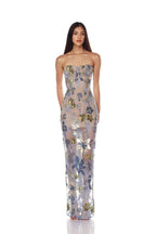 Strapless Floral Embroidered Sequin Evening Gown - View 14