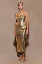 Alluring Gilded Ember Evening Dress – Side View