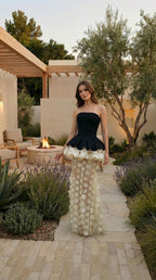 Strapless Peplum 3D Floral Maxi Dress