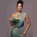 One-Shoulder Corset Bodycon Maxi Dress with Draped Shawl Detail - View 5