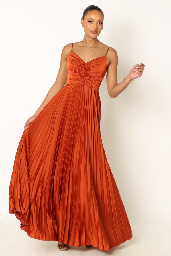 Captivating Terra Drape Evening Dress – Front View