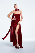 Sophisticated Velvet Whisper Evening Dress – Front View