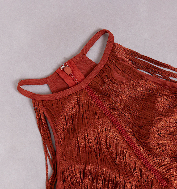 Polished Midnight Fringe Evening Dress – Studio View