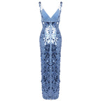 Refined Blue Solstice Evening Dress – Draped Look
