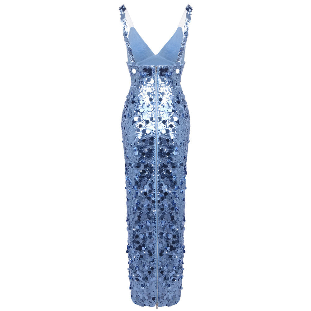 Refined Blue Solstice Evening Dress – Draped Look