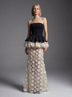 Strapless Peplum 3D Floral Maxi Dress - View 15