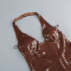 Captivating Cocoa Glow Evening Dress – Close Up