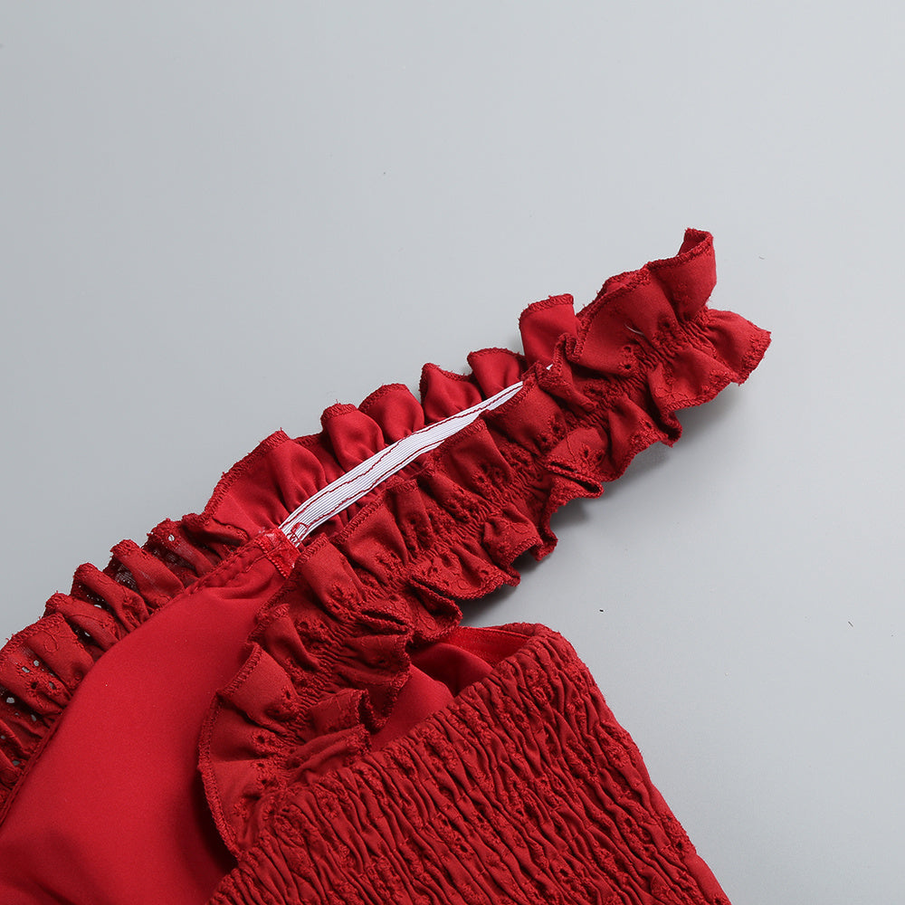 Captivating Bordeaux Bloom Cocktail Dress – Worn View