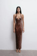 Captivating Cocoa Glow Evening Dress – Front View