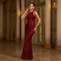 Chic Bordeaux Radiance Evening Dress – Front View