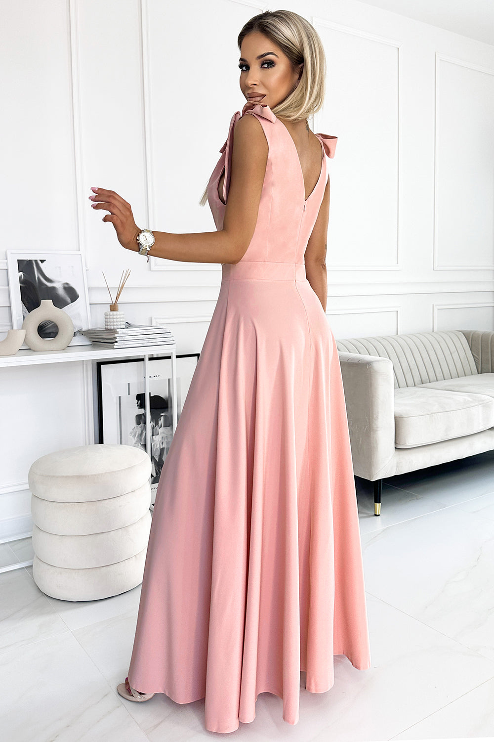 Captivating Elena Maxi with Ties on Shoulders Evening Dress – Detail View