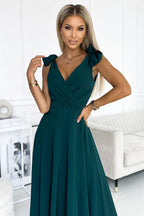 Luxe Elena Maxi with a Neckline Evening Dress – Side View