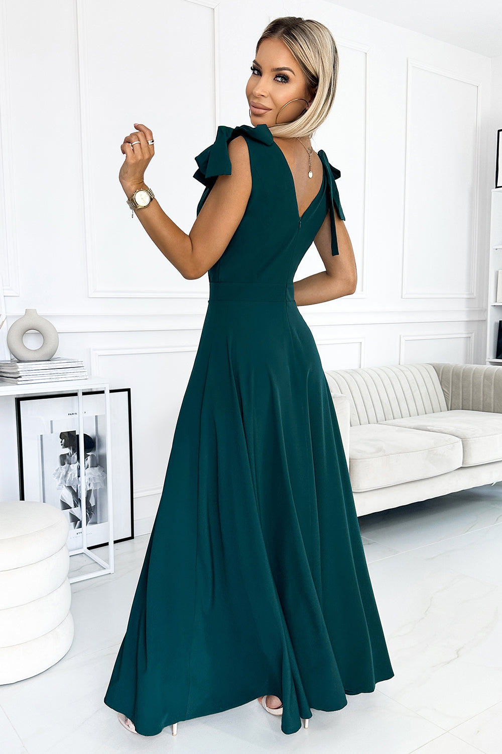 Luxe Elena Maxi with a Neckline Evening Dress – Detail View
