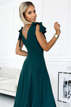 Luxe Elena Maxi with a Neckline Evening Dress – Close Up