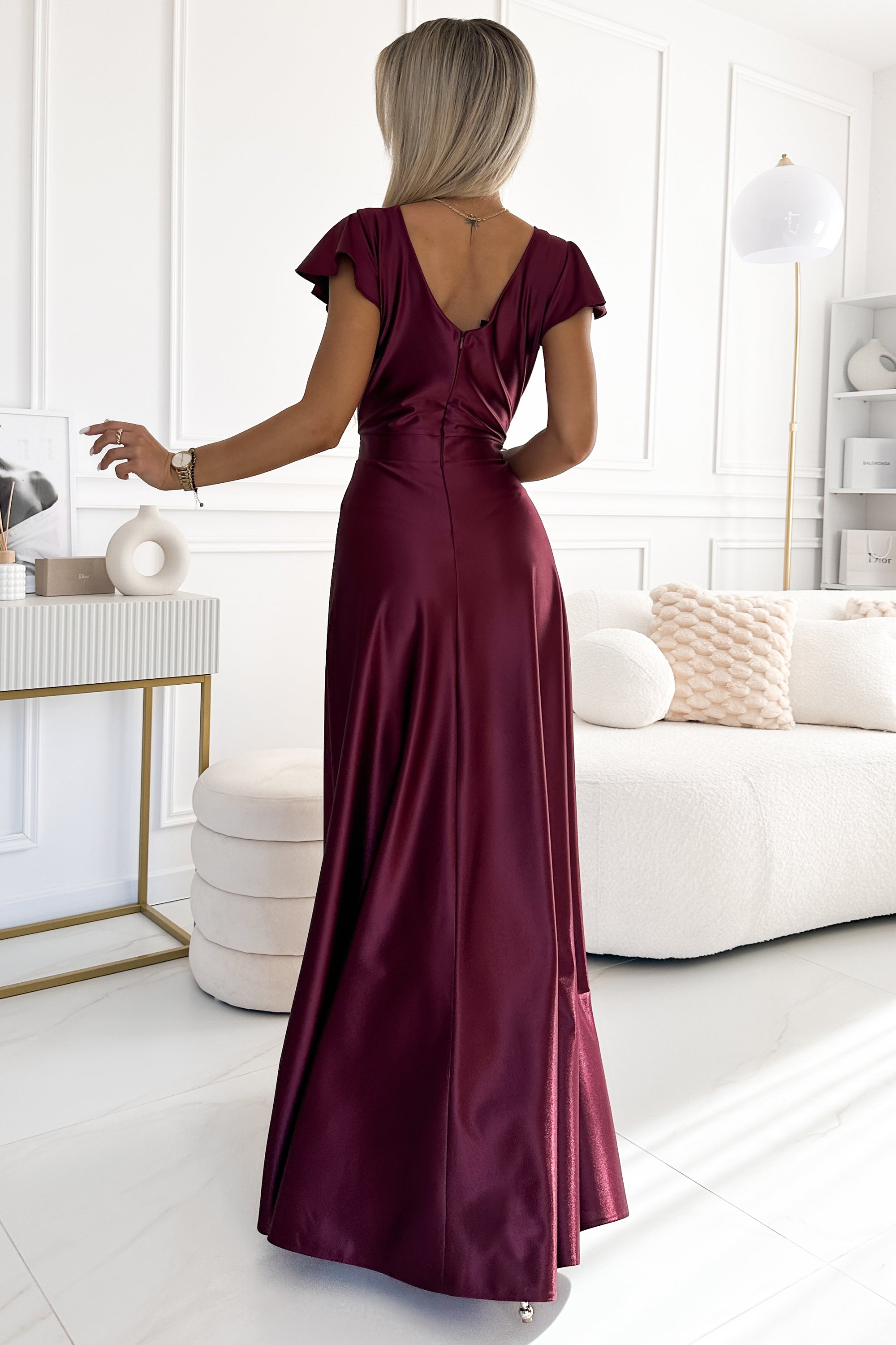 Sophisticated Venetian Whisper Evening Dress – Model View