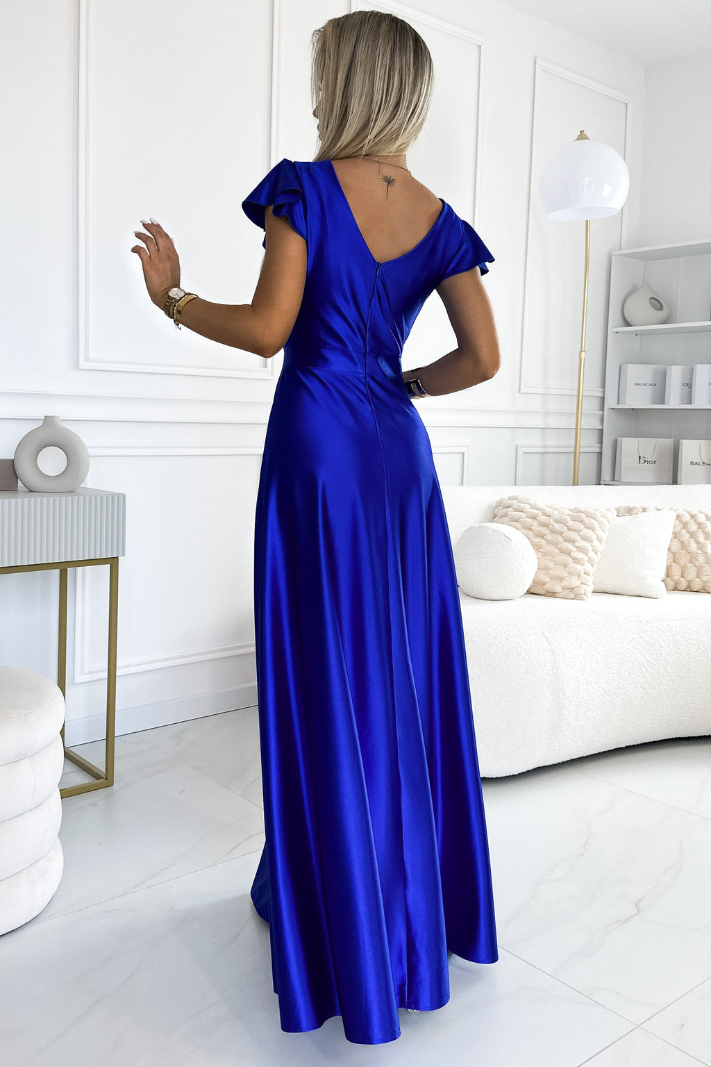 Sophisticated Venetian Whisper Evening Dress – Front View