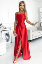 Refined Perla Satin Maxi Evening Dress – Front View