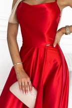 Refined Perla Satin Maxi Evening Dress – Back View