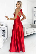Refined Perla Satin Maxi Evening Dress – Side View