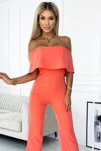 Polished Jumpsuit with a Frill and Bare Shoulders Evening Dress – Close Up