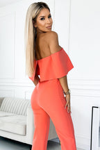 Polished Jumpsuit with a Frill and Bare Shoulders Evening Dress – Full Length