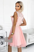 Sophisticated Greta Dress with Lace and Gold Belt Cocktail Dress – Side View