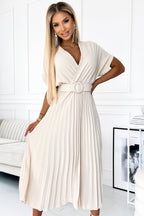 Exquisite Felicia Pleated Midi Dress Evening Dress – Texture Detail