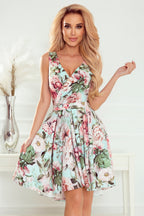 Elegant MAYA Dress with Longer Back, Neckline and Belt Cocktail Dress – Front View