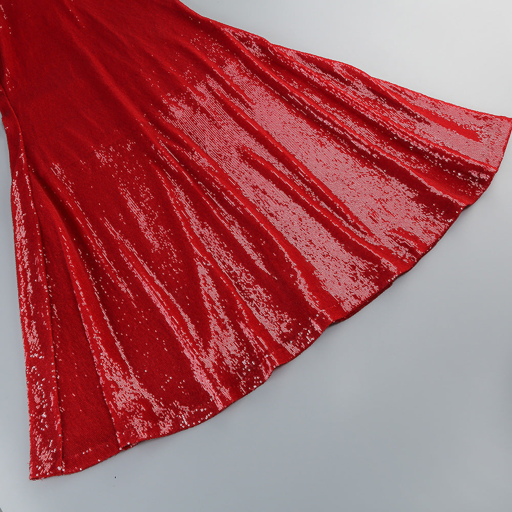 Graceful Crimson Lure Evening Dress – Texture Detail