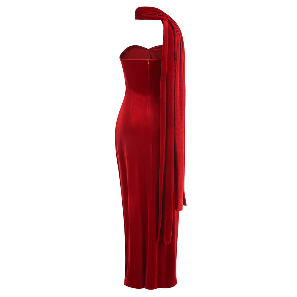 Sophisticated Velvet Whisper Evening Dress – Studio View