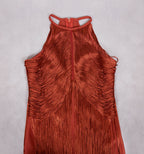 Polished Midnight Fringe Evening Dress – Movement Shot