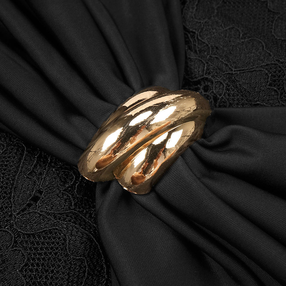 Enchanting Noir Decadence Evening Dress – Worn View