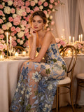 Strapless Floral Embroidered Sequin Evening Gown - View 9