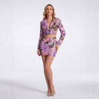 Sequin Floral Crop Blazer  Mini Skirt Set - View 6