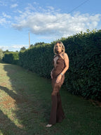 Luxe Crimson Ceremony Evening Dress – Editorial Shot