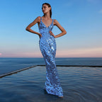 Refined Blue Solstice Evening Dress – Front View