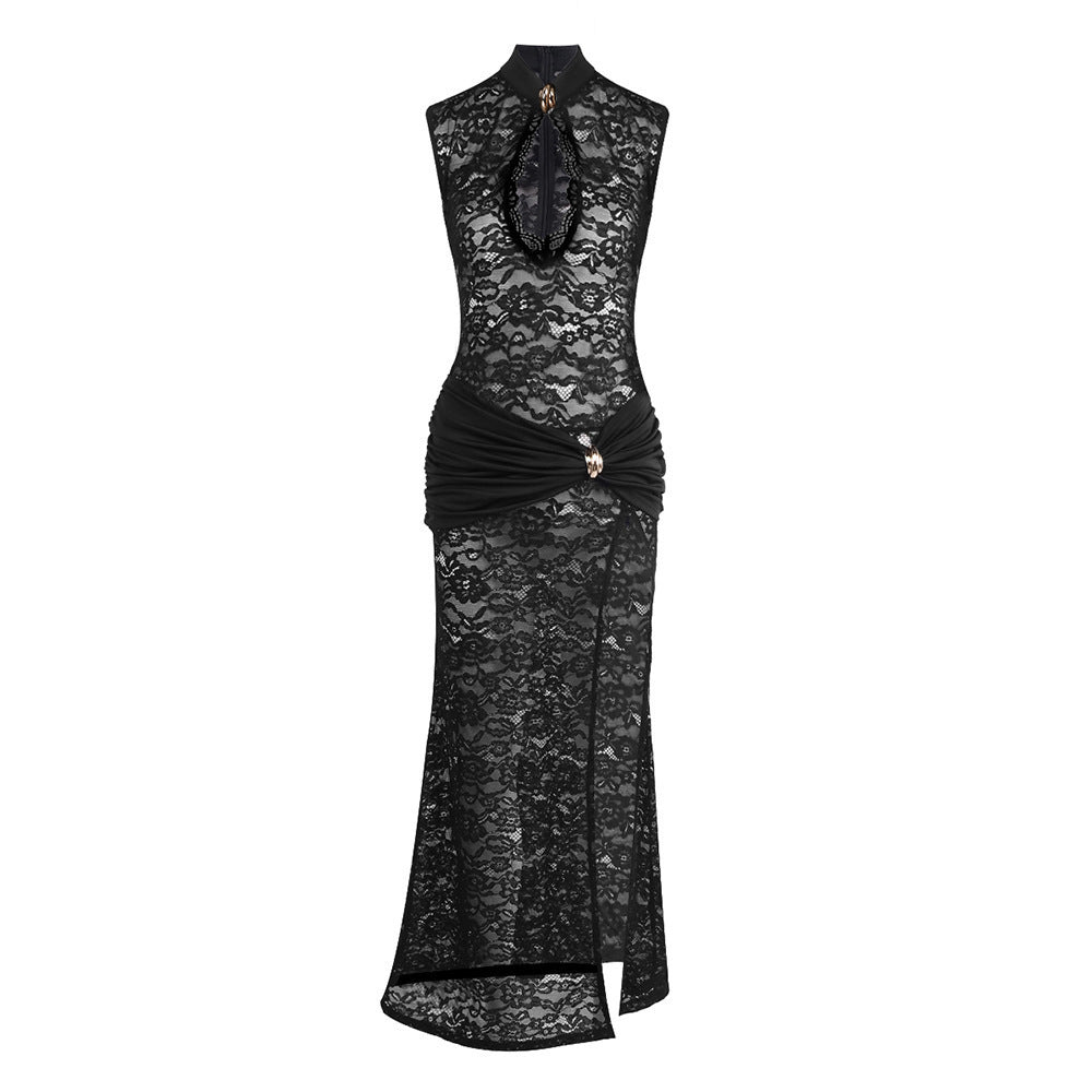 Enchanting Noir Decadence Evening Dress – Front View
