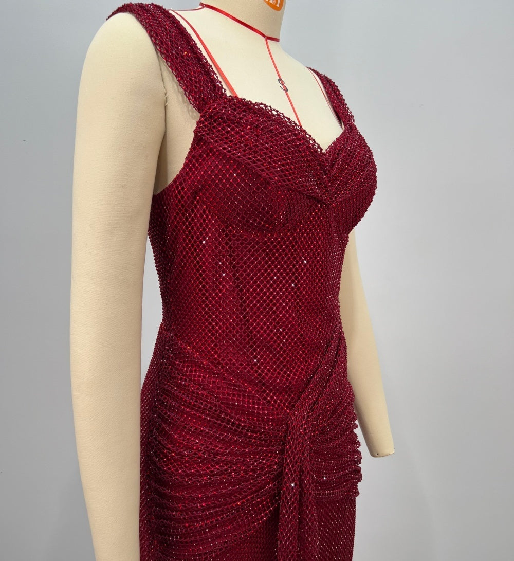 Alluring Midnight Claret Evening Dress – Texture Detail