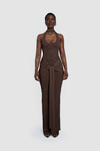 Timeless Umber Veil Evening Dress – Detail View
