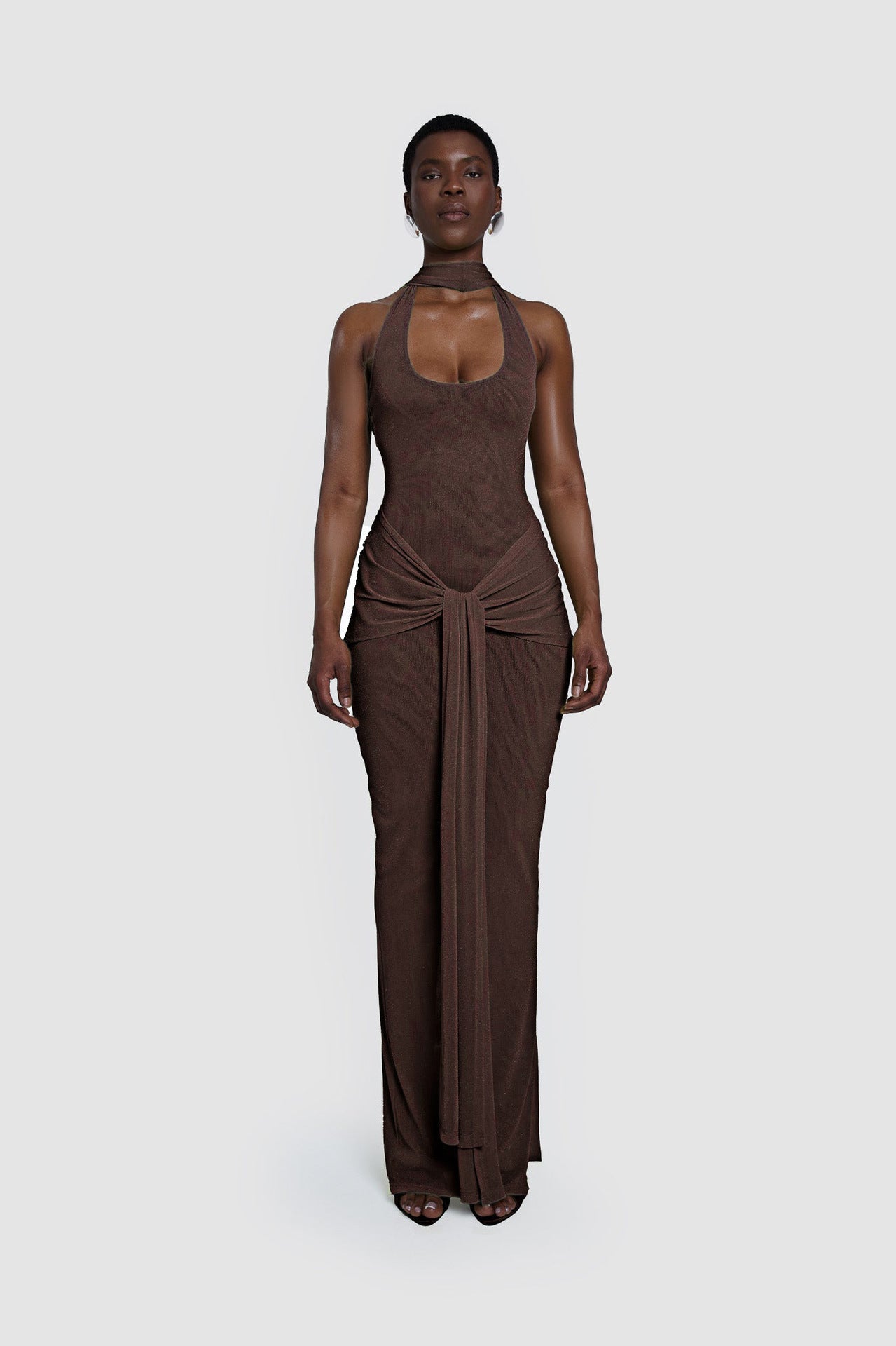 Timeless Umber Veil Evening Dress – Detail View