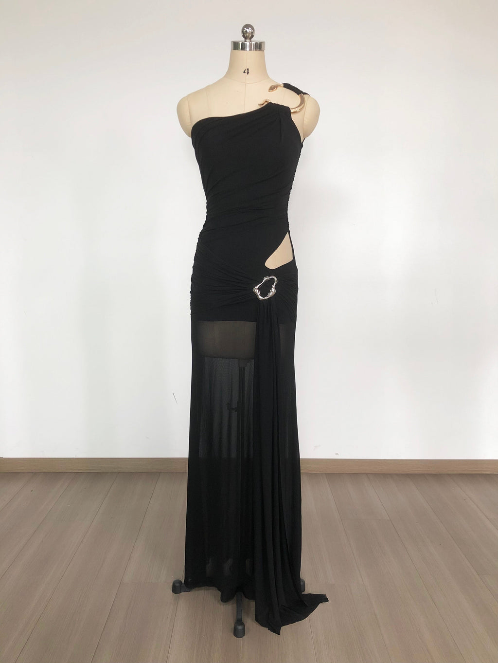 Chic Obsidian Veil Evening Dress – Back View