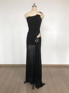 Chic Obsidian Veil Evening Dress – Back View