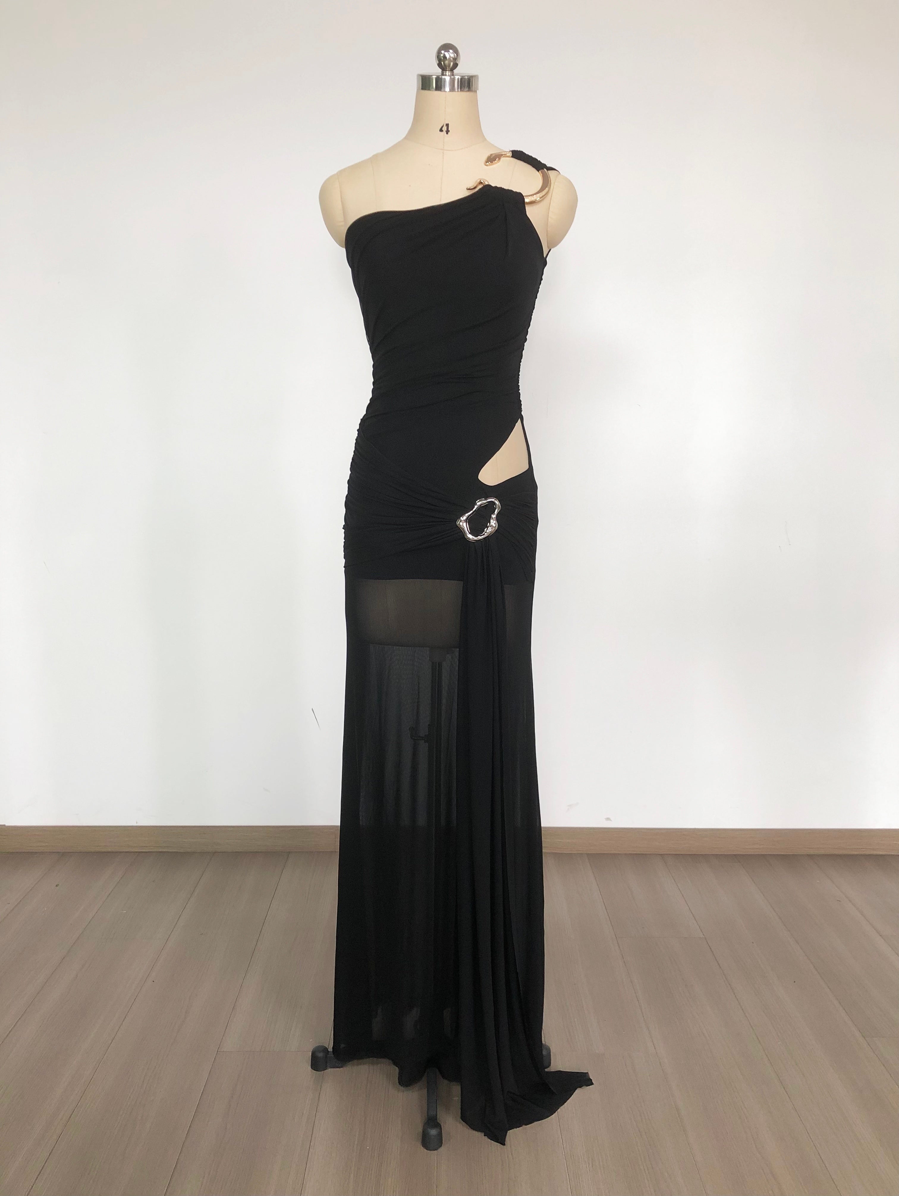 Chic Obsidian Veil Evening Dress – Back View