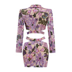 Sequin Floral Crop Blazer  Mini Skirt Set - View 8