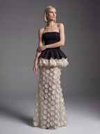 Strapless Peplum 3D Floral Maxi Dress - View 12