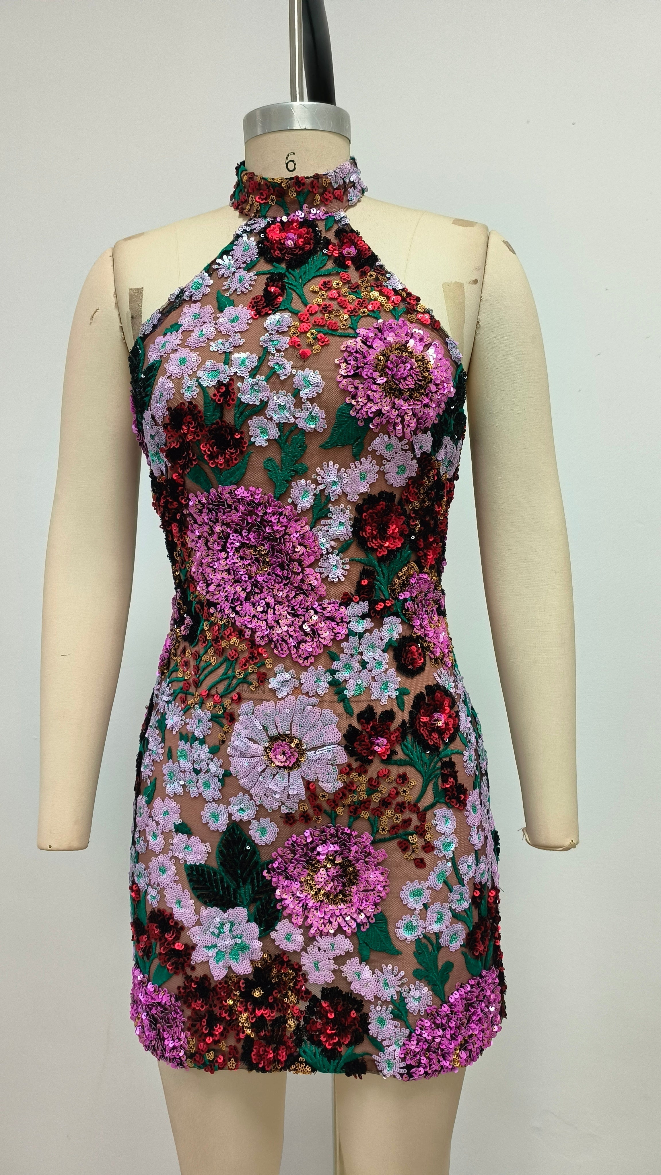 Sophisticated Winter Bloom Cocktail Dress – Back View