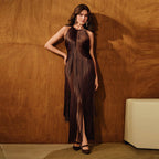 Polished Midnight Fringe Evening Dress – Worn View