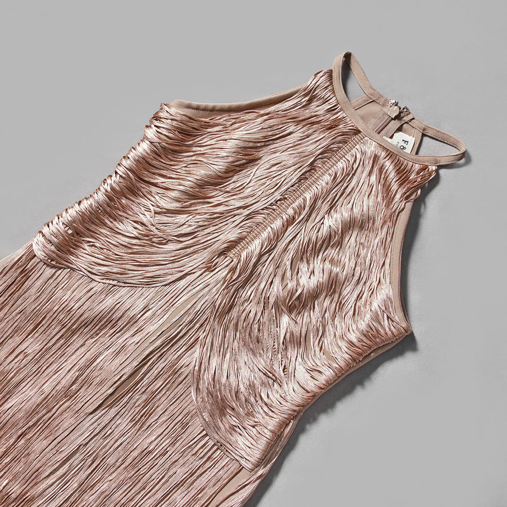 Polished Midnight Fringe Evening Dress – Model View