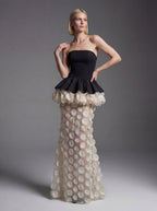 Strapless Peplum 3D Floral Maxi Dress - View 13