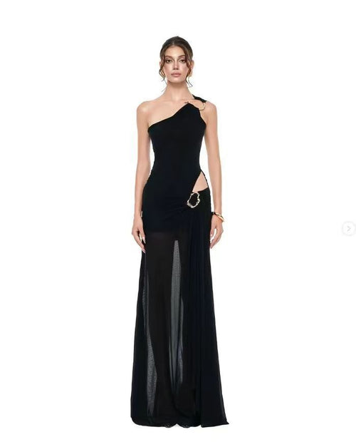 Chic Obsidian Veil Evening Dress – Front View